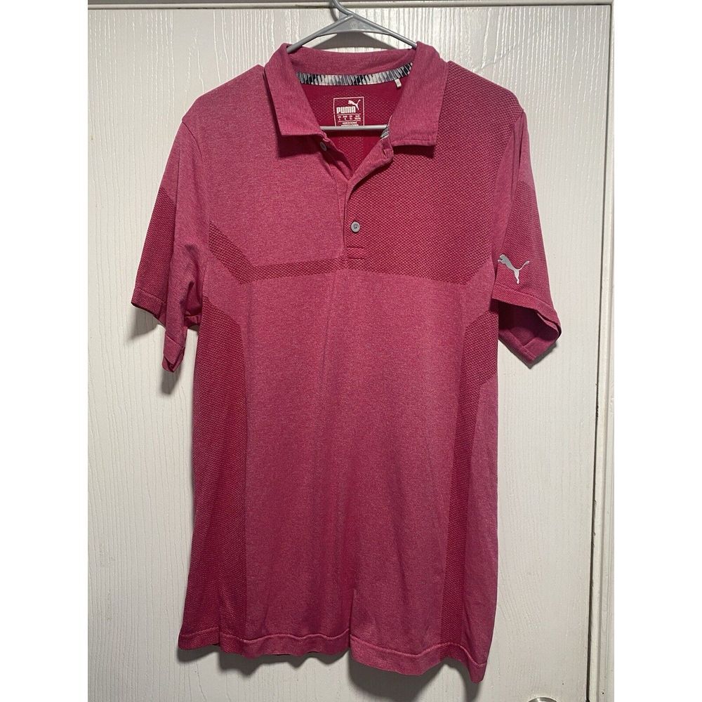 Puma Polo Shirt Mens Large L Pink‎ Golf Mesh Dry Cell Performance Stretch